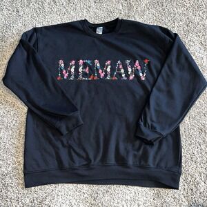 Embroidery Floral Memaw Sweatshirts For Grandma Gift Sweatshirt Size Large Black